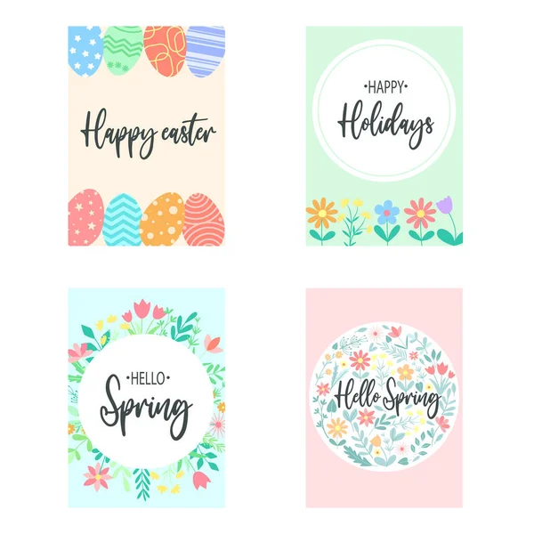 花やハーブ付きの春のカード — ストックベクタ