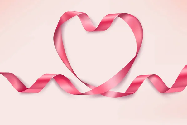Růžová Hedvábná Stuha Složená Tvaru Srdce Izolovaná Bílém Pozadí Vektorová — Stock fotografie