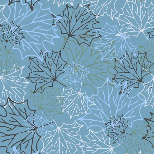 Patrón vectorial inconsútil de hojas botánicas decorativas de otoño en tonos azules fríos — Vector de stock