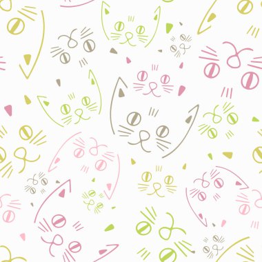 Çizgili karikatürlerin renksiz vektör desenleri soyut kedi burunları pastel tonlarda.