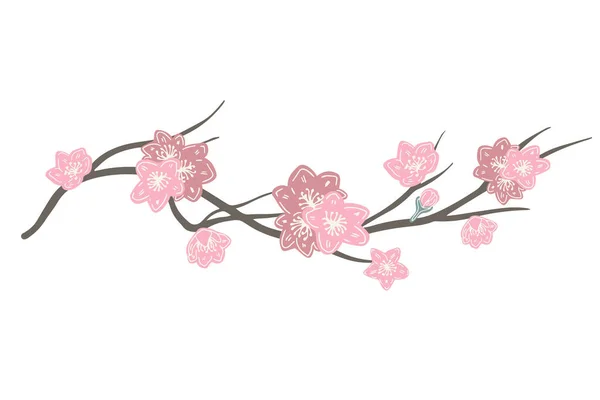 Conjunto vetorial isolado de ramo colorido abstrato com flores de sakura florescentes — Vetor de Stock
