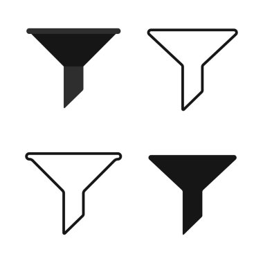 Beyaz arkaplanda izole edilmiş modaya uygun düz biçimli filtre simgesi. Web sitesi tasarımınız için huni vektör şablonu sembolü. Vektör illüstrasyonu, EPS10.