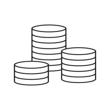 Madeni paralar vektör illüstrasyonu. Para biriktirilmiş madeni para simgesi düz stil. Madeni para yığını ana hat simgesi