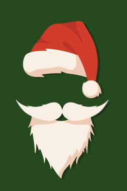 Şapkalı, bıyıklı ve sakallı vektör Noel Baba suratı. Noel Baba tasarım elementleri. Tatil ikonu. Hipster Noel Baba