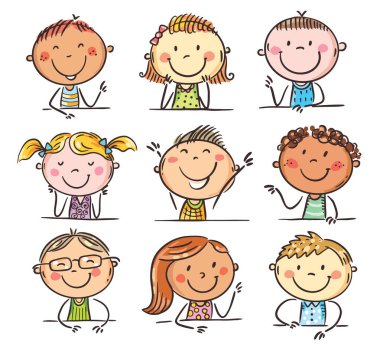 Karikatür çocukları, mutlu çocuklar, çizgi film karakterleri.