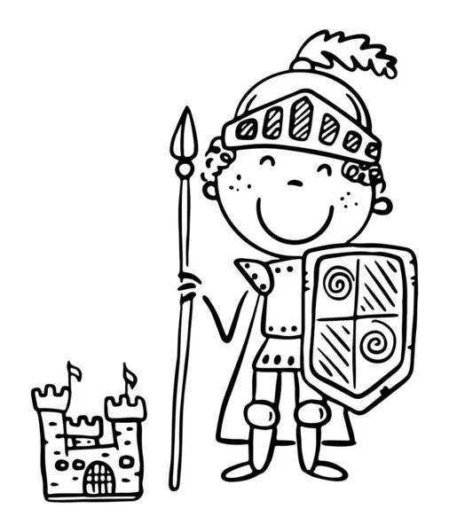 Peri masalı kostümlü çocuk. Şövalye, çizgi film karakteri gibi.