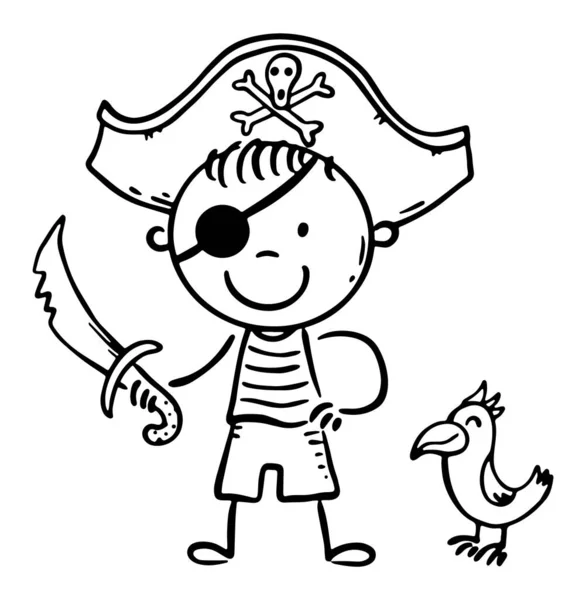 Child in costume of fairytale character like pirate, cartoon clipart — Stock Vector