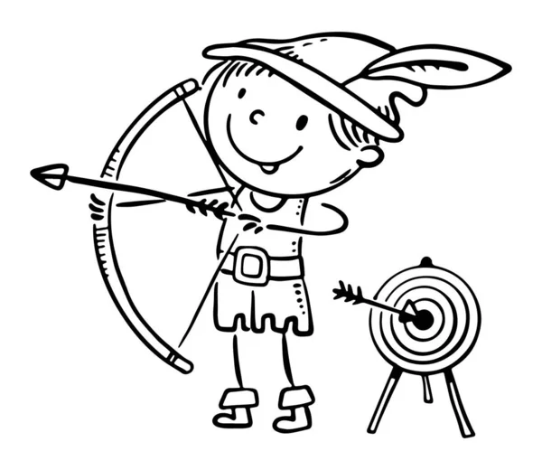 Barn i kostym av saga karaktär som Robin Hood, tecknad clipart — Stock vektor