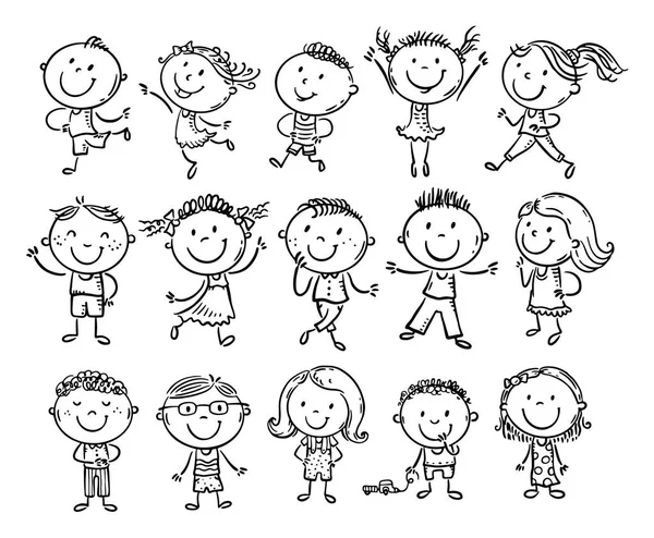 Conjunto de figura de palo de contorno, ilustración de clipart de niños felices — Vector de stock
