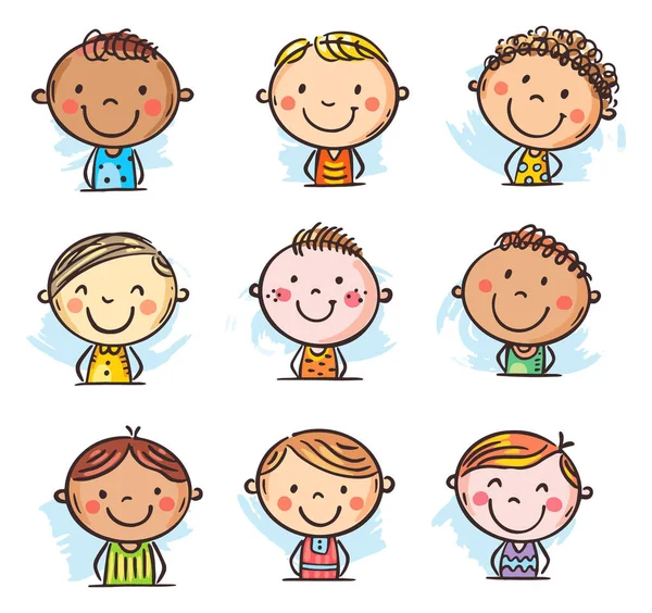 手描きの子供たちの顔 漫画セットクリップ — ストックベクタ