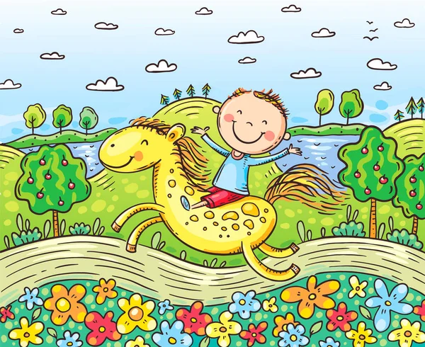 Escena Fondo Con Niño Caballo Aire Libre — Vector de stock