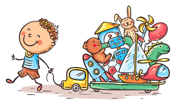 Illustration Dessinée Main Enfant Jouant Avec Des Jouets — Image vectorielle