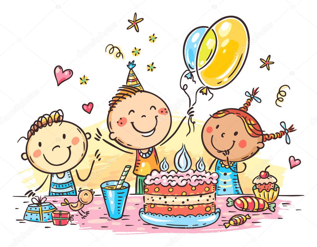 Hand draw vector illustration of kids birthday party
