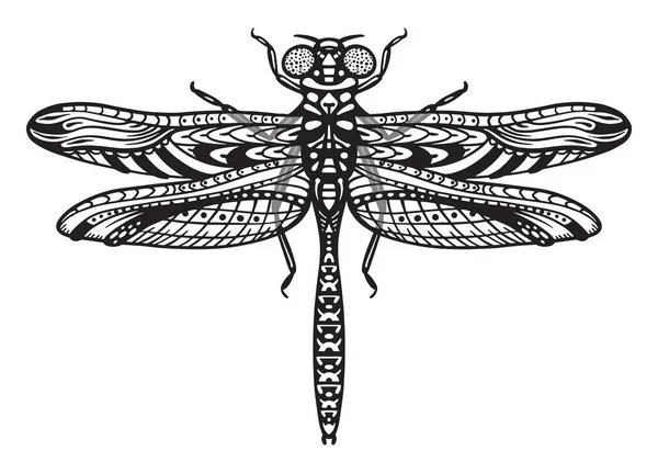 Línea Dibujo Libélula Para Pegatinas Tatuajes Diseños Esquema Vectorial Insecto — Vector de stock