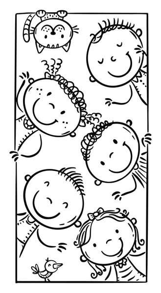 Happy Doodle Cartoon Kids Vertical Rectangular Outline Hand Drawn Illustration — Stok Vektör
