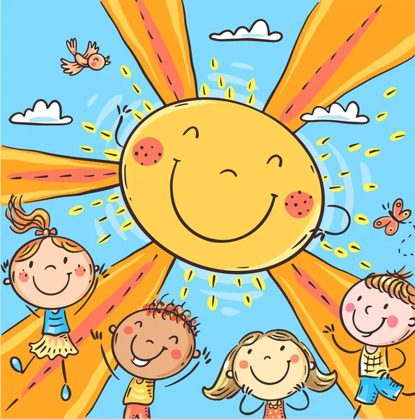 Happy Doodle Cartoon Kids Colorful Vector Illustration — Image vectorielle