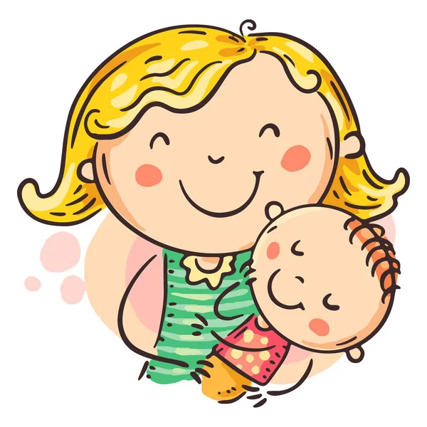 Doodle Family Clipart Mother Embracing Baby Vector Illustration — Stockvektor