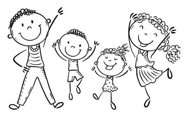 Illustration Family Jumping Joy Isolated Cartoon Characters Vector Outline Clipart — Stockvektor