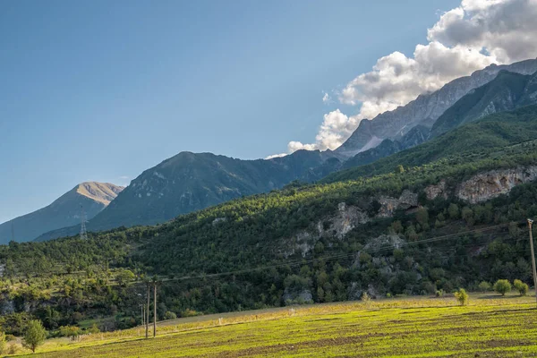 Yumuşak tepeleri ve tarımsal filizleri olan güzel dağ vadisi.