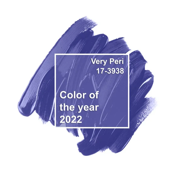 Farbe des Jahres 2022 Very Peri. Beispiel eines strukturierten Pinselstrichs isoliert auf weißem Hintergrund. Modisches Lila — Stockfoto