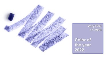 2022 Yılın Rengi Çok Peri. Pastel pastel boya örneği beyaz arka planda izole edilmiş. Moda mor tonu