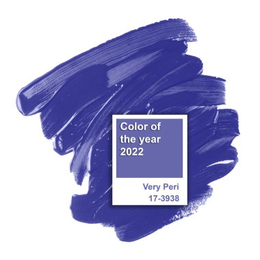 2022 Yılın Rengi Çok Peri. Beyaz arka planda izole edilmiş desenli fırça darbesi örneği. Moda mor