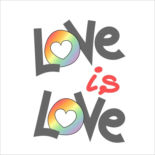 采用流行字体文字设计的LGBT矢量贴纸和彩色彩虹图案中表达的lgbt爱的概念 — 图库矢量图片