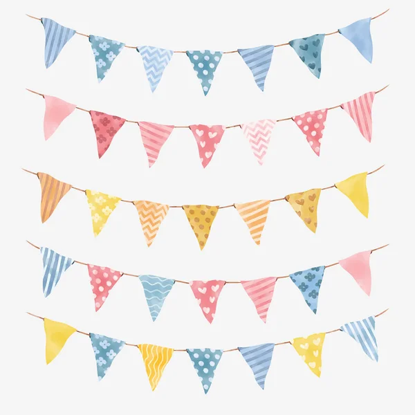 Watercolor Flags Bunting Garlands Decoration — Stock Vector