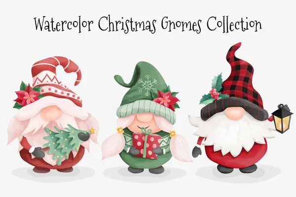 Watercolor Christmas Gnomes Collection — Stock Vector