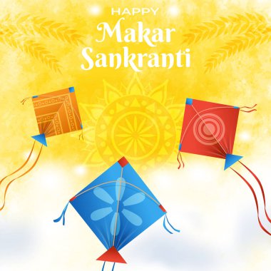 Hint makar sankranti festivali için uçurtmalı kart tasarımı