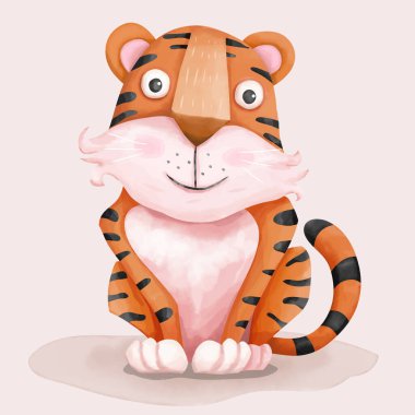 Cute tiger in watercolor style