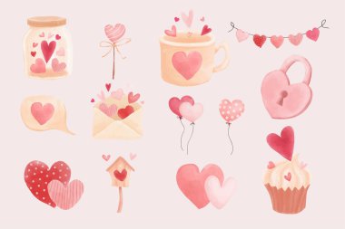 Watercolor valentines day elements
