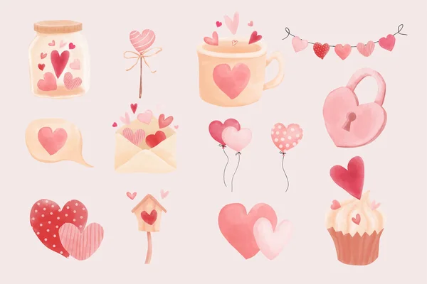 Watercolor Valentines Day Elements — Stockvector