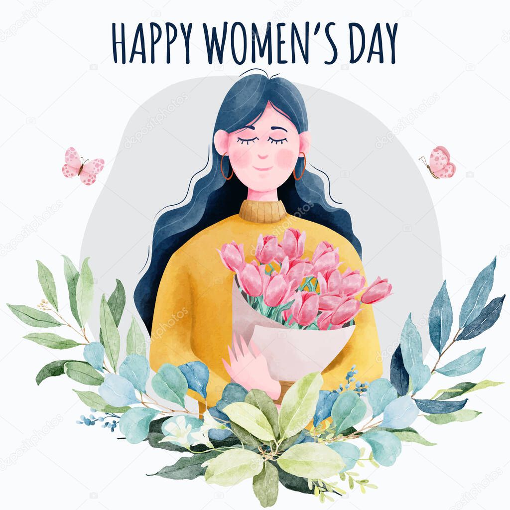 Happy womens day in watercolor style