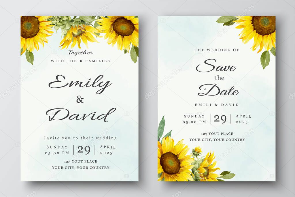 Wedding Invitation Template with Sunflowers