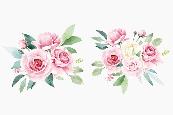 Aquarelle Rose Arrangement Fleur Collection — Image vectorielle