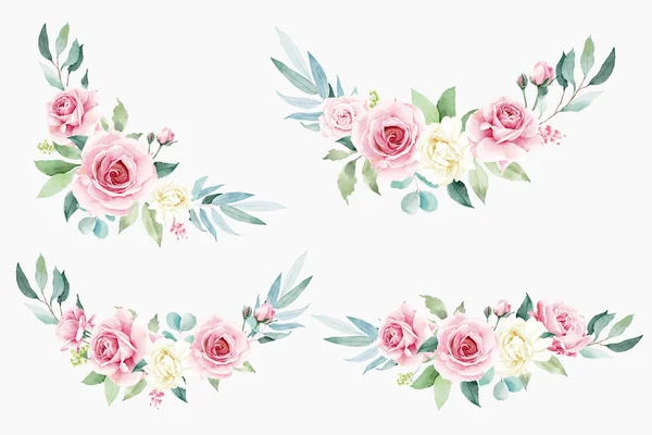 Aquarelle Rose Collection Bouquets Fleurs — Image vectorielle