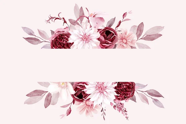 Illustration Aquarelle Cadre Floral Bourgogne Rougissant — Image vectorielle