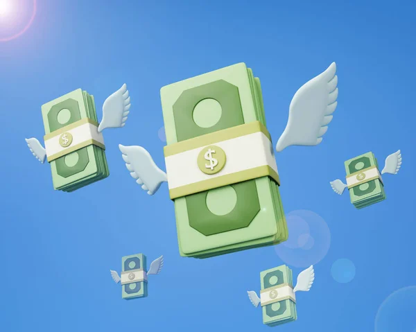 Fliegender Geldstapel Auf Blauem Hintergrund — Stockfoto