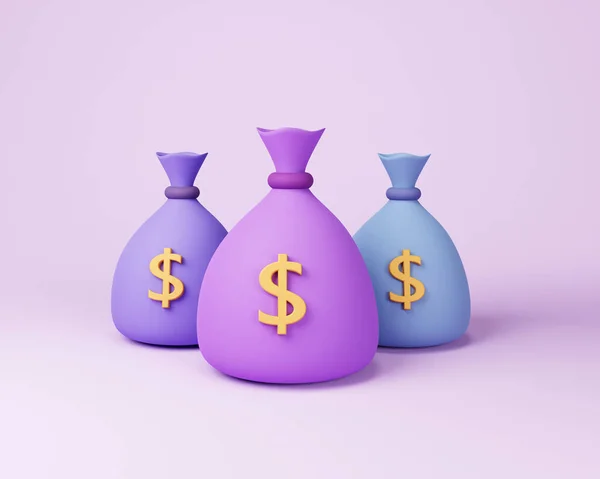 Geldsäcke Ikone Sparkonzept Unterschied Geldsäcke Auf Lila Hintergrund — Stockfoto