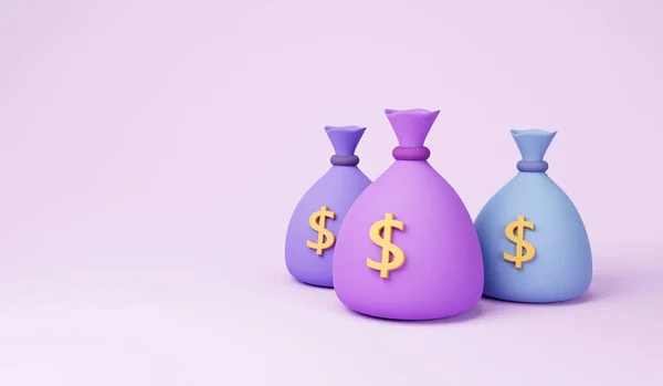 Geldsäcke Ikone Sparkonzept Unterschied Geldsäcke Auf Lila Hintergrund — Stockfoto