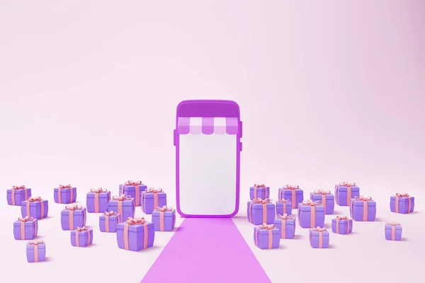 キャッシュレス社会 クレジットカード スマートフォン ピンクの背景で取引 お金を節約し オンライン決済の概念 3Dイラスト — ストック写真