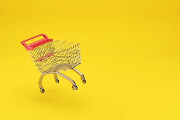 Fliegender Einkaufswagen Auf Gelbem Hintergrund Einkaufswagen Illustration — Stockfoto