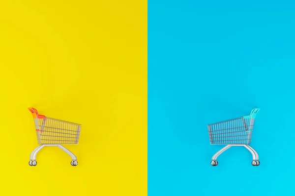 Top View Empty Shopping Cart Color Background Illustration — Stockfoto