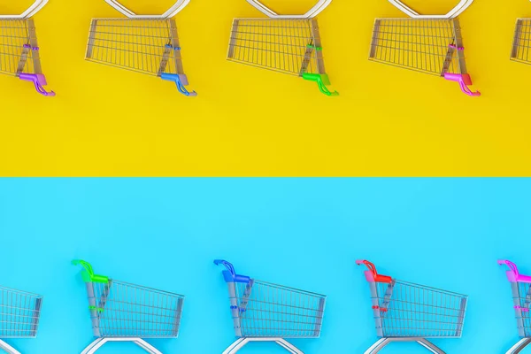 Top View Empty Shopping Cart Color Background Illustration — Stock Photo, Image