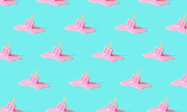 Pastel mavi arka planda eriyen pembe çubuklu dondurma. Yaratıcı yaz. 3d illüstrasyon