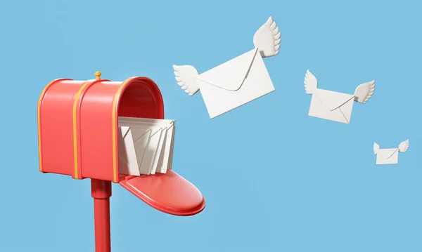 Roter Briefkasten Mit Fliegendem Umschlag Briefzustellung Und Newsletter Konzept Darstellung — Stockfoto