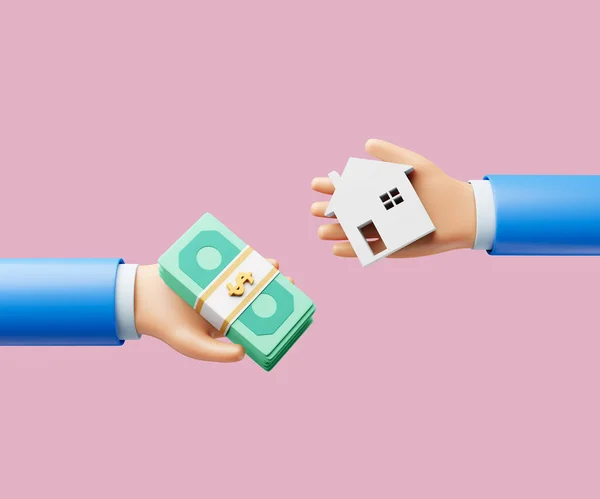 Cartoon Hand Swap Banknote House Payment Concept Illustration — Stock Photo, Image