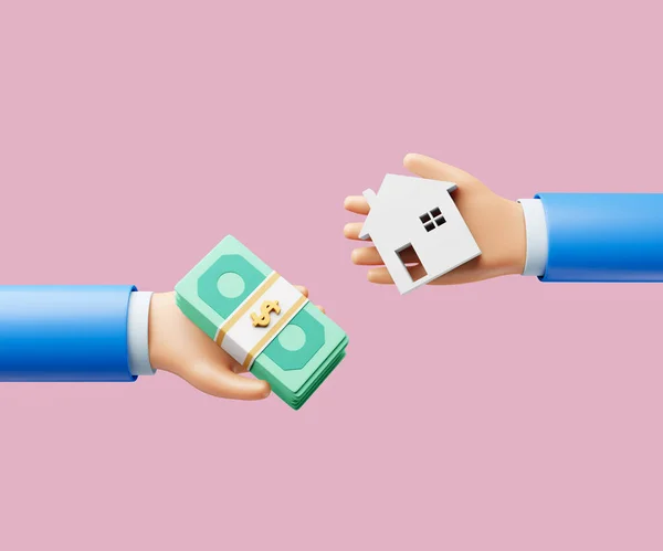 Cartoon Hand Swap Banknote House Payment Concept Illustration —  Fotos de Stock