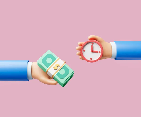 Cartoon Hand Swap Banknote Clock Payment Concept Illustration — Stockfoto